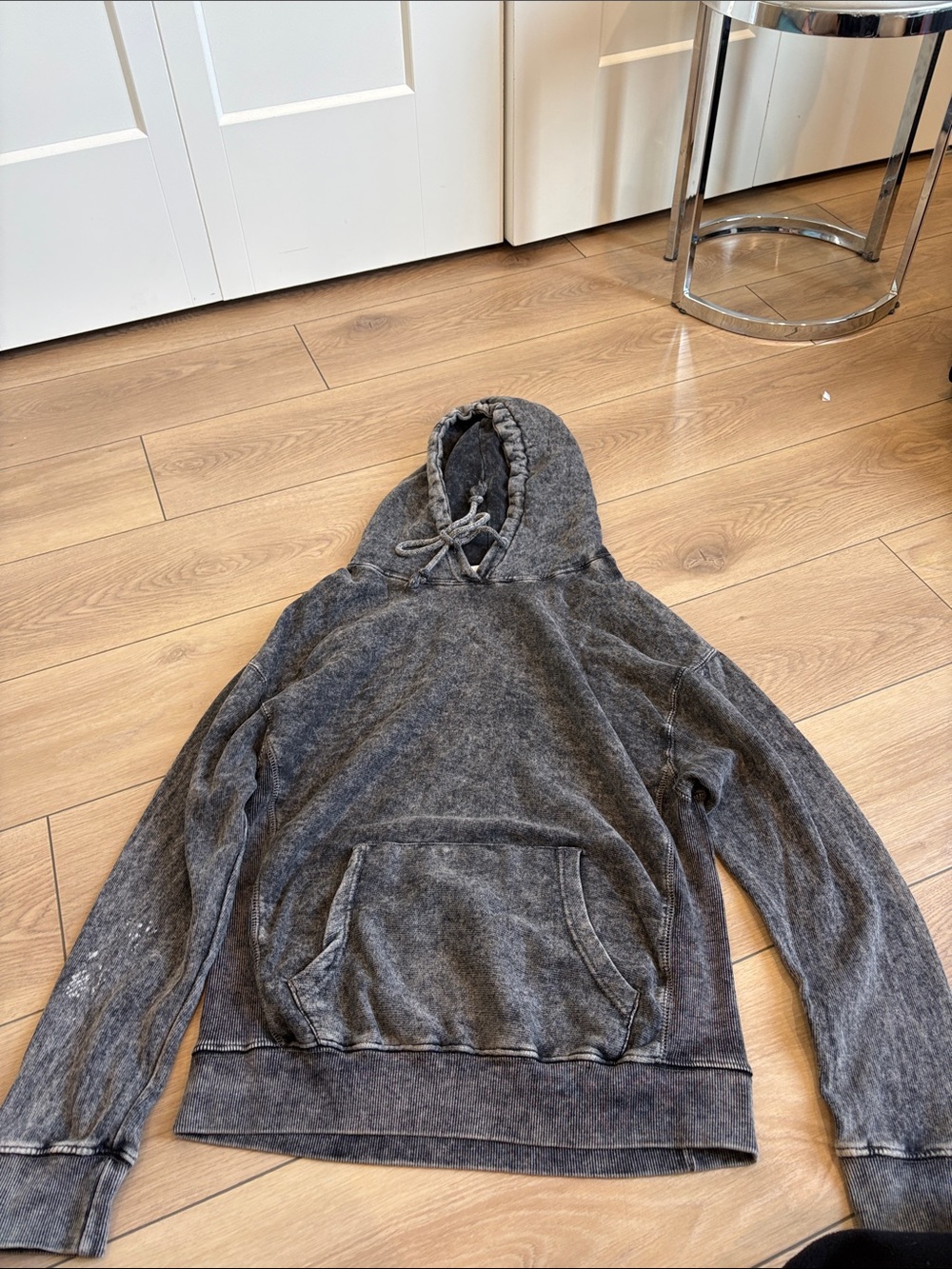 Men's Washed Charcoal Pullover Hoodie with Kangaroo Pocket